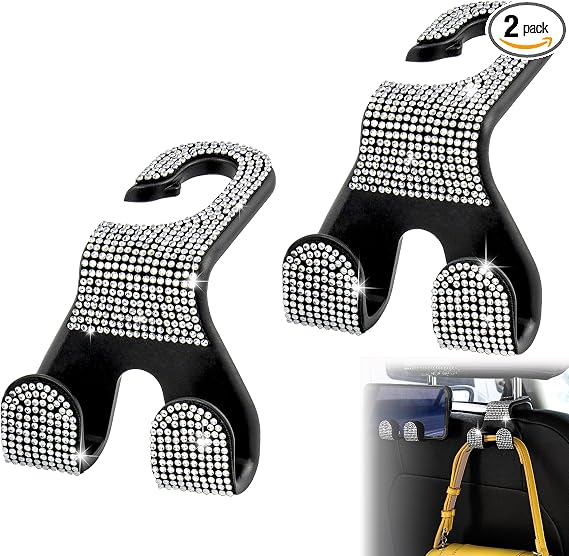 Bling Car Purse Hooks 2Pcs, Rhinestones Car Headrest Hook Backseat