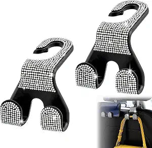 Bling Car Purse Hooks 2Pcs, Rhinestones Car Headrest Hook Backseat