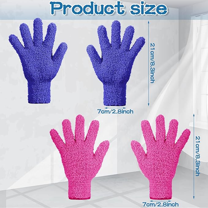 Potchen 6 Pcs Microfiber Dusting Mitt Gloves for Plants Washable Dusting Gloves for House Cleaning Furniture Car Washing