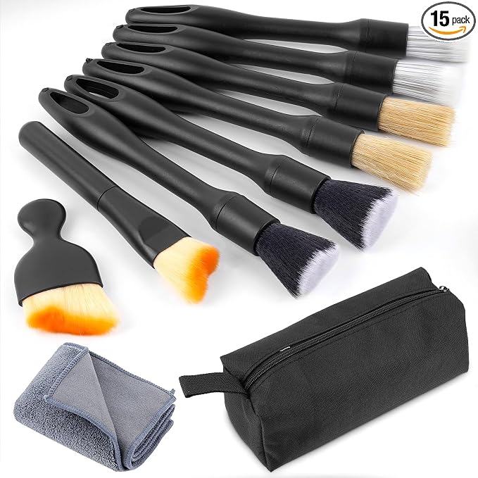 10 Pcs Car Detailing Set for Interior & Exterior Cleaning, Ultra Soft Boars Hair Car Interior Detailing Brushes, Scratch
