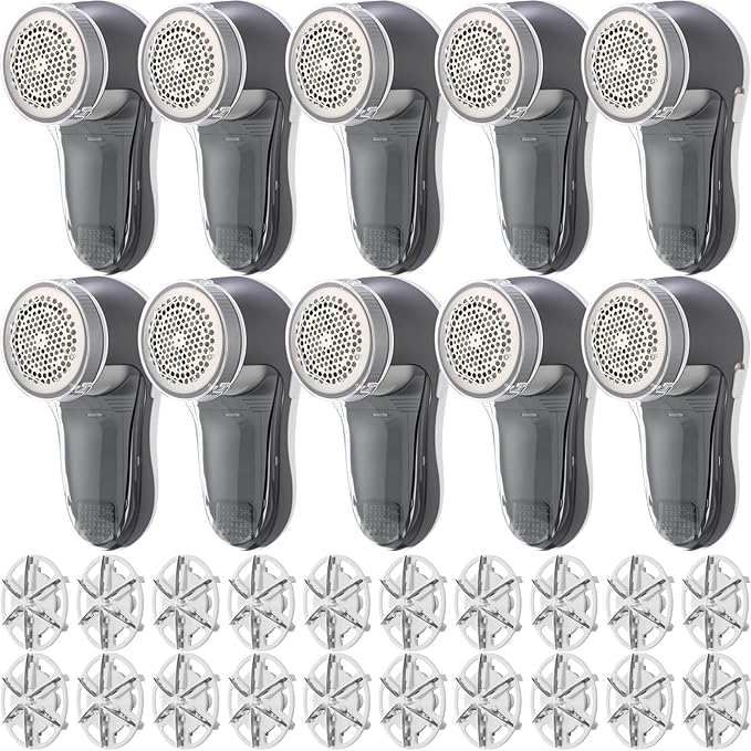 10 Pack Fabric Shaver and Lint Remover,Sweater Defuzzer with 20 Replaceable Blades,Fuzz Remover Furniture Sweater Shavers to Remove Pilling, Battery Operated, Gray