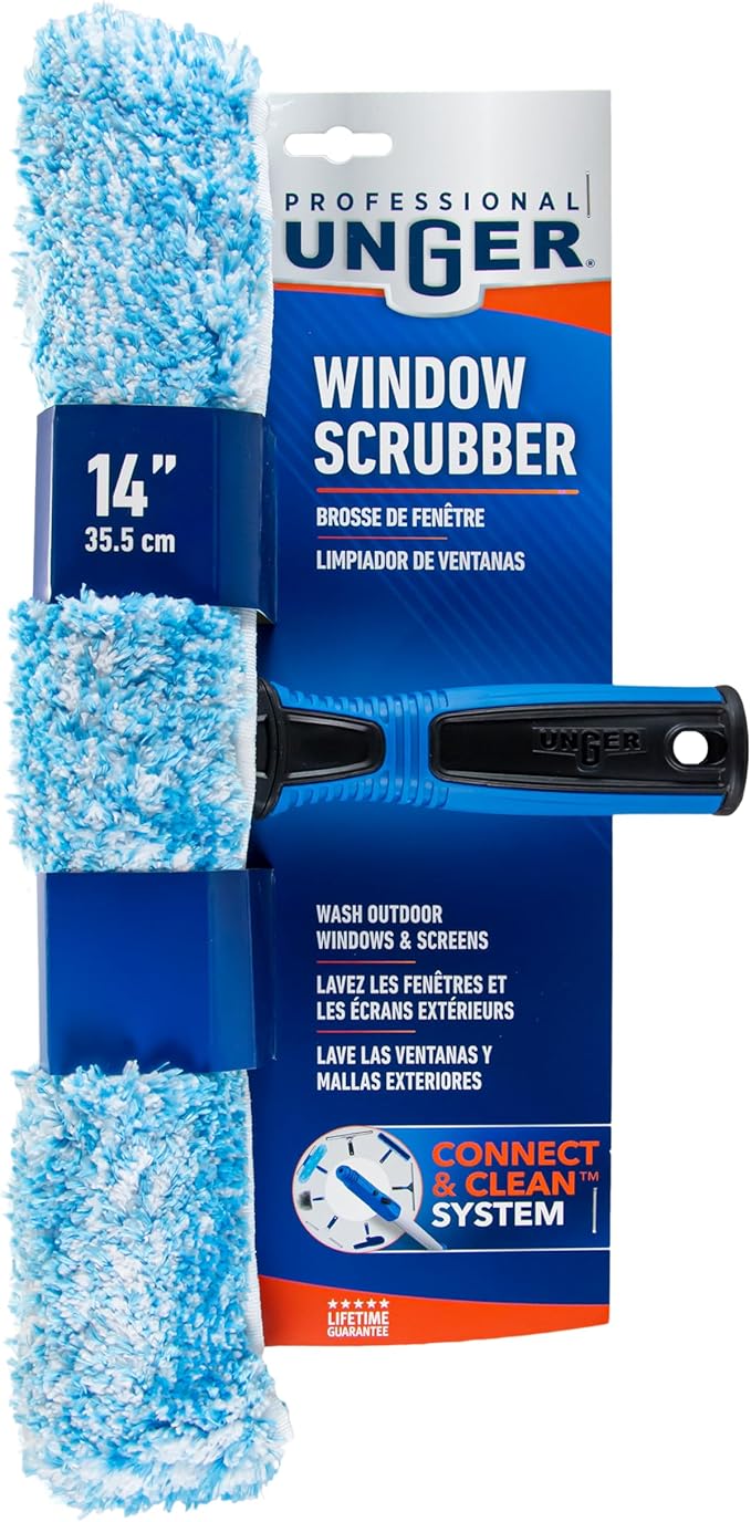 Unger Professional Connect and Clean 14" Window Scrubber Washer for Glass Cleaning, Commercial and Residential Washing, Multipurpose Tool, Gentle on Windows, Reusable Microfiber Sleeve