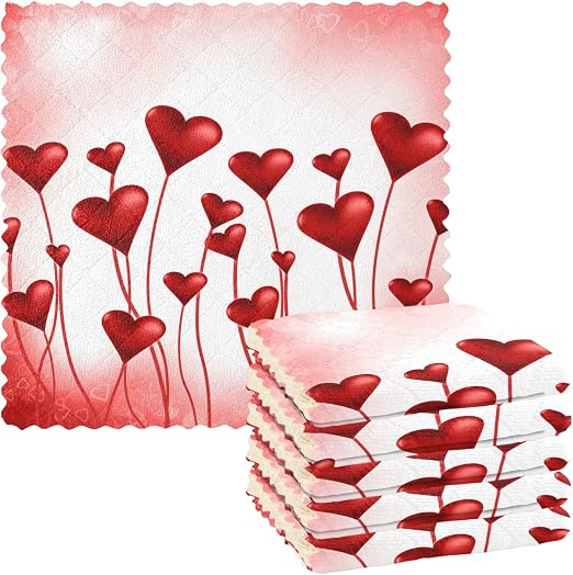 Valentine's Love Heart Kitchen Dish Cloths Romantic Flowers Spring Red Microfiber Cleaning Towels Absorbent Dishcloths F