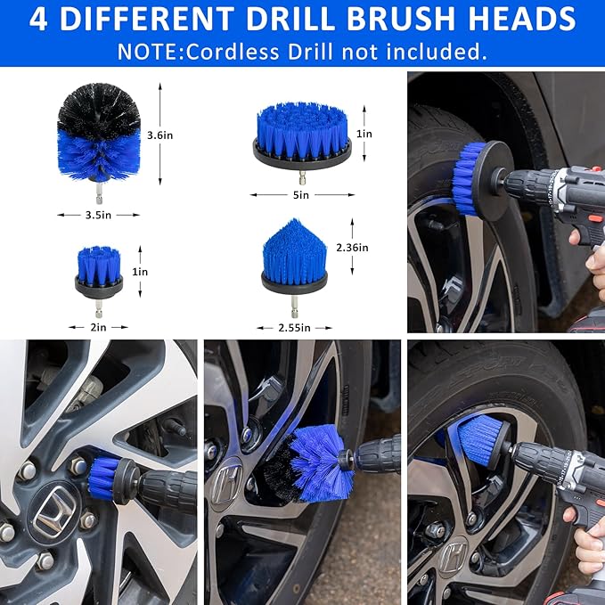 27Pcs Car Detailing Brush Set, Car Detailing Kit, Auto Detailing Drill Brush Set, Car Detailing Brushes, Car Wash Cleaning Tools Kit for Interior, Exterior, Wheels, Blue