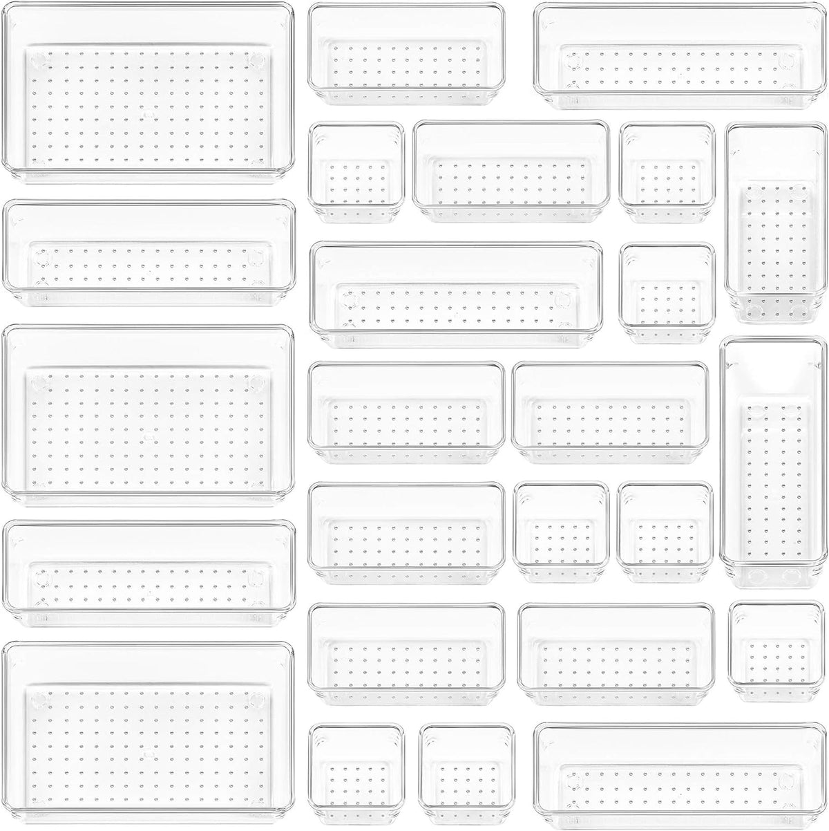 25 Pack Clear Plastic Drawer Organizers with Non-slip Rubber Pads