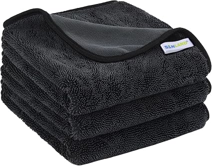 SINLAND Microfiber Car Drying Towels Detailing 16 x 24inch 3 Pack Dgrey
