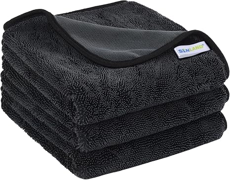 SINLAND Microfiber Car Drying Towels Detailing 16 x 24inch 3 Pack Dgrey