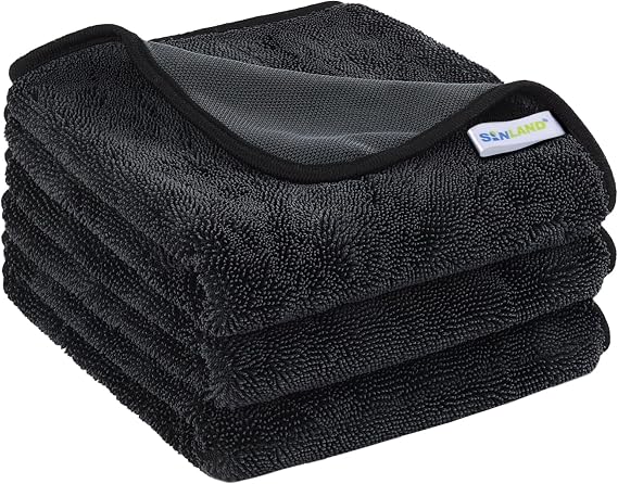 SINLAND Microfiber Car Drying Towels Detailing 16 x 24inch 3 Pack Dgrey