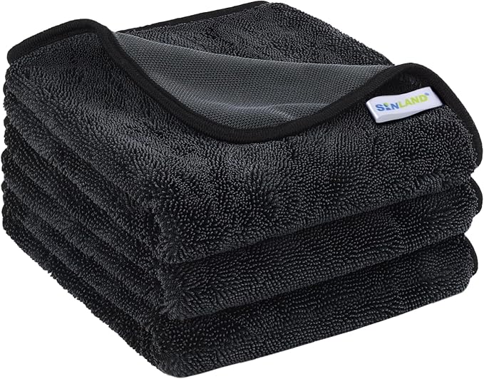 SINLAND Microfiber Car Drying Towels Detailing 16 x 24inch 3 Pack Dgrey