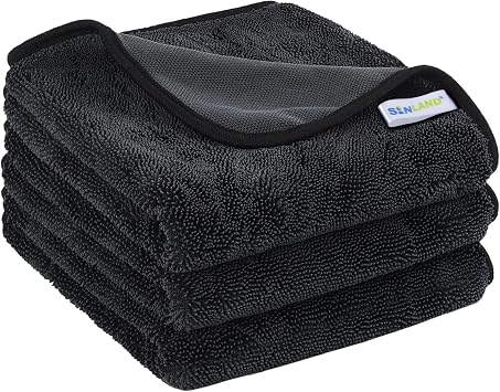 SINLAND Microfiber Car Drying Towels Detailing 16 x 24inch 3 Pack Dgrey