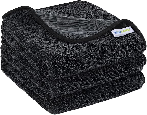 SINLAND Microfiber Car Drying Towels Detailing 16 x 24inch 3 Pack Dgrey