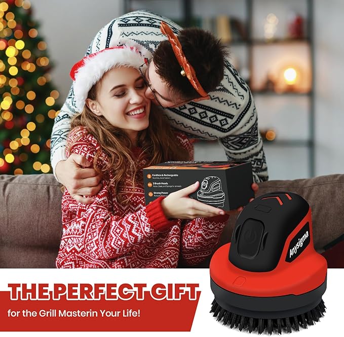 Electric Grill Brush for Outdoor Grill- 4 Replaceable Heads, 3000mAh IPX7 Waterproof BBQ Cleaning Scrubber for Kitchen & Car & Bathroom - Ideal Mother’s for Grill Lovers, Dad, Mom