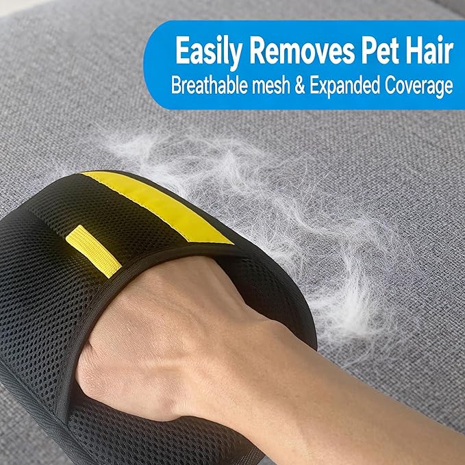 Pet Hair Removal Glove for Dogs & Cats, Reusable Magic Brush Electrostatic Pet Hair Remover Tool for Couch, Carpet, Clothes, Newly Upgraded (Black-Yellow Medium 1-Pack)