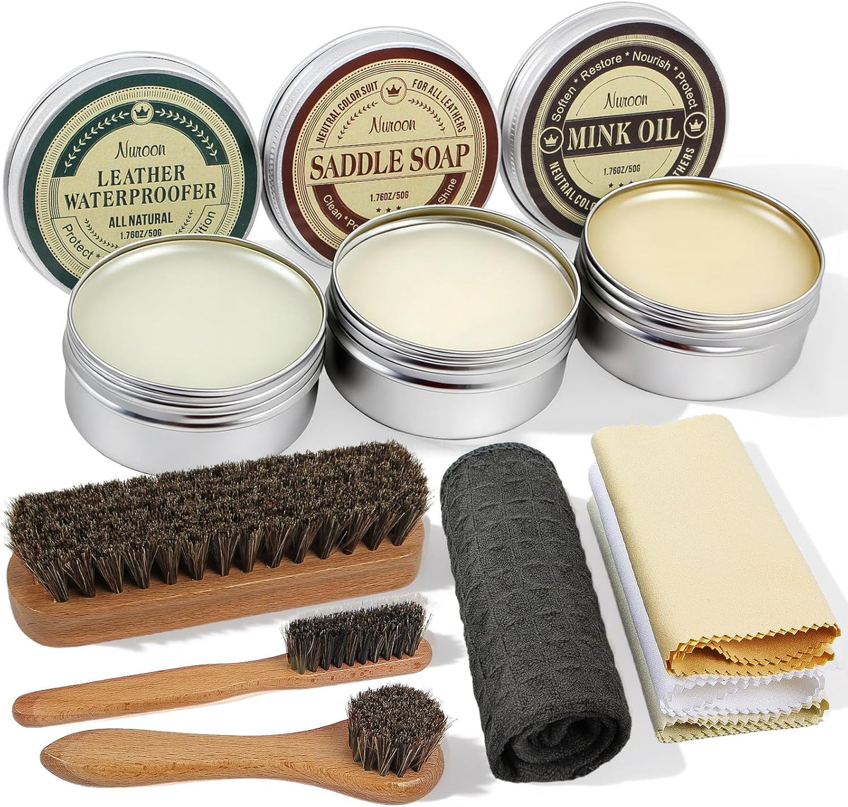 Leather Boots Care Kit- Leather Cleaner Boots Shoes Cleaning Kit, Saddle Soap,Mink Oil and Wax Waterproofer