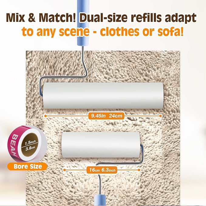 BEAH Lint Roller Refills (5 Packs, 450 Sheets) Lint Rollers for Pet Hair, Extra Sticky Refills, Compatible with 9.45-inch lint Rollers requiring a 1.5-inch Inner Diameter