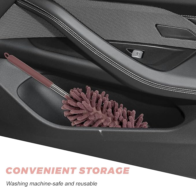 2PCS Car Interior Duster with Extension Pole, 11.8 to 30.5 Inch Retractable Dusters Washable Car Interior Cleaning Brush, Soft Scratch-Free Chenille Auto Dash Vent Window Duster (Khaki)