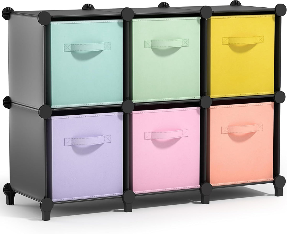 6 Cube Storage Organizer with 6 Fabric Bins (Black)