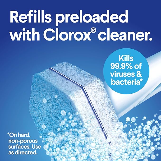 CLOROX ToiletWand Disposable Toilet Cleaning System, Spring Cleaning Essential, ToiletWand, Storage Caddy, and 16 Disinfecting-ToiletWand Scrubbing Pad Refills (Pack of 6)