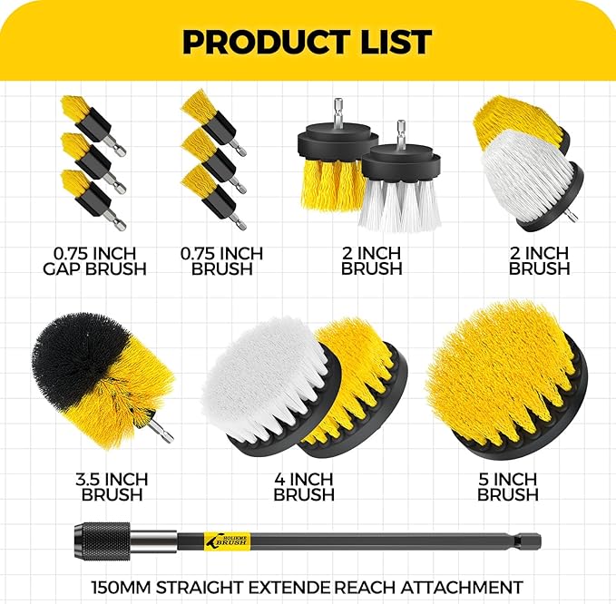 Holikme 15-Piece Drill Brush Attachment Set - Power Scrubber, Crevice, Scrub, Bathroom Gap, Grout, Tile & Kitchen Cleaning Brushes
