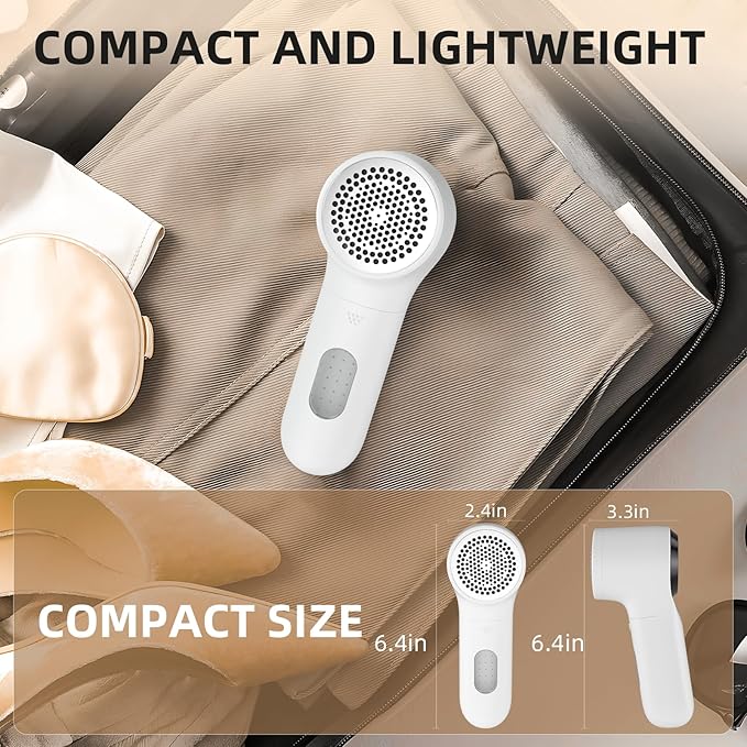 Buywoo Fabric Shaver, Electric Lint Remover, Rechargeable Lint Shaver, Household Essentials for Clothes, Upholstery, Furniture, Sweater Defuzzer to Remove Pilling, Battery Operated, White