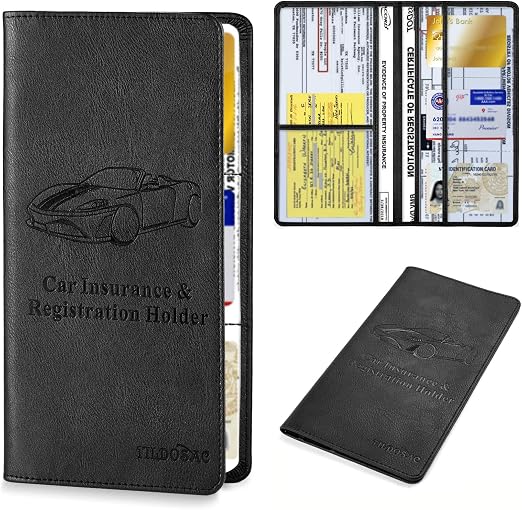TILDOSAC Leather Car Registration and Insurance Card Holder, Car Document Holder for Cards License with Magnetic Shut (B
