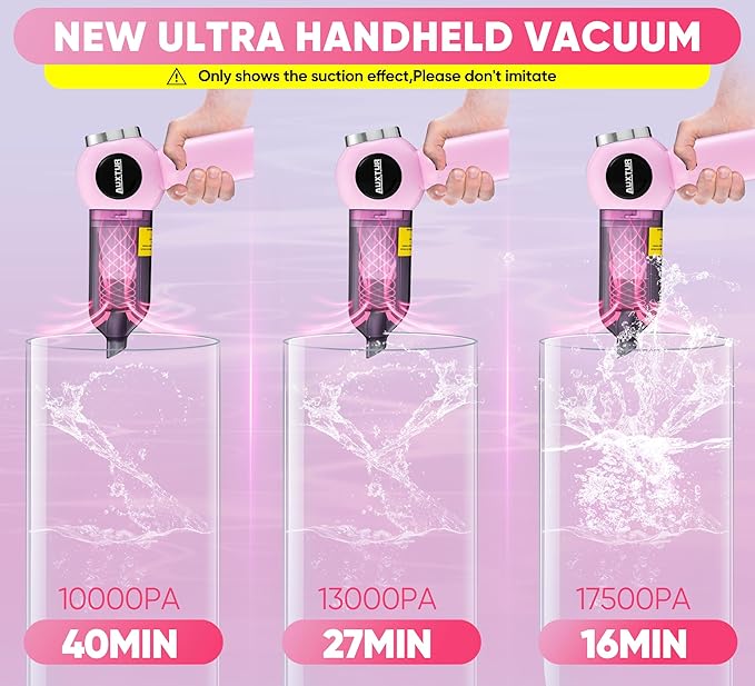 Handheld Vacuum Cleaner Cordless - 17500PA Strong Suction Rechargeable, 3-Speed Adjustable Portable Mini Dust Buster for Pet Hair, Car Detailing, Home, Office & Car Cleaning