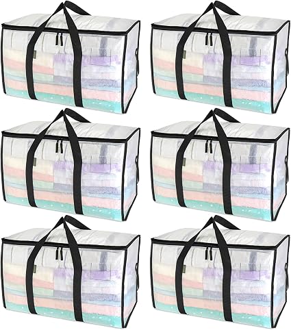 BALEINE 6-Pack Oversized Moving Bags with Reinforced Handles, Heavy-Duty Storage Tote for Clothes, Moving Supplies (Clea