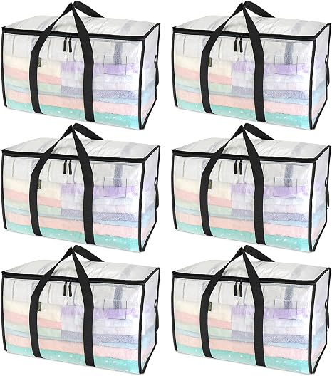 BALEINE 6-Pack Oversized Moving Bags with Reinforced Handles, Heavy-Duty Storage Tote for Clothes, Moving Supplies (Clea