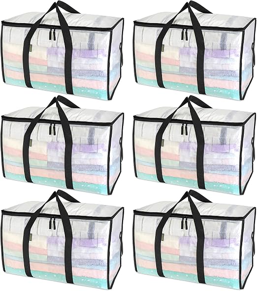 BALEINE 6-Pack Oversized Moving Bags with Reinforced Handles, Heavy-Duty Storage Tote for Clothes, Moving Supplies (Clea