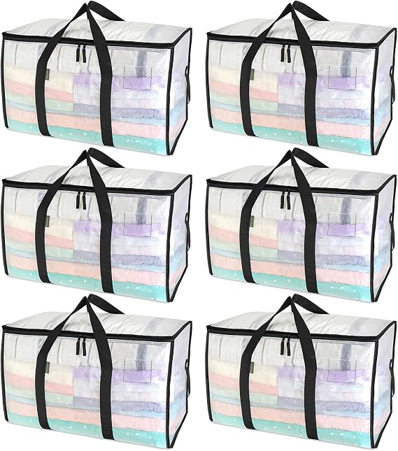 BALEINE 6-Pack Oversized Moving Bags with Reinforced Handles, Heavy-Duty Storage Tote for Clothes, Moving Supplies (Clea