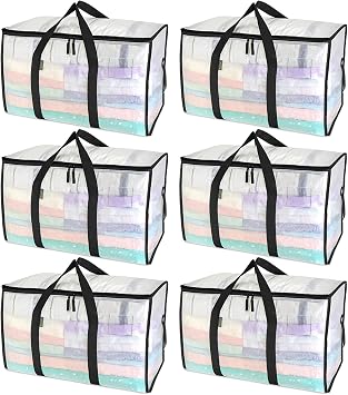 BALEINE 6-Pack Oversized Moving Bags with Reinforced Handles, Heavy-Duty Storage Tote for Clothes, Moving Supplies (Clea