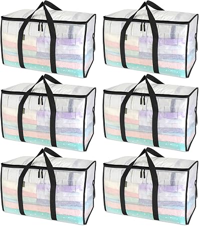 BALEINE 6-Pack Oversized Moving Bags with Reinforced Handles, Heavy-Duty Storage Tote for Clothes, Moving Supplies (Clea