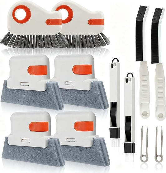 12pcs Window Track Cleaner Tool Set, Window Sill & Groove Cleaning Brushes with Hard Bristle Crevice Brush and Debris Pliers for Sliding Door Rails, Shower Door Tracks, Kitchen & Bathroom Gaps