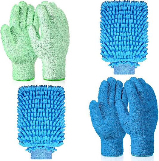 Potchen 6 Pcs Microfiber Dusting Mitt Gloves for Plants Washable Dusting Gloves for House Cleaning Furniture Car Washing