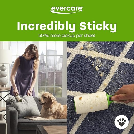 Evercare Lint Roller Pet Hair Remover Giant 60 Layers Per Roll, Green