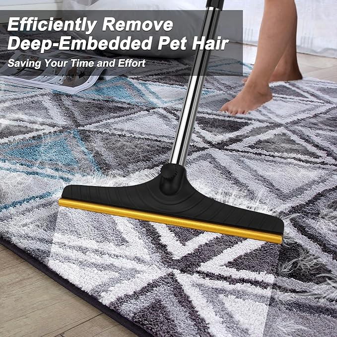 B-Land Carpet Rake for Pet Hair Removal, Reusable Pet Hair Remover with 60” Adjustable Long Handle, Carpet Scraper Broom Dog Cat Hair Remover Tool Fur Sweeper for Rugs, Mats