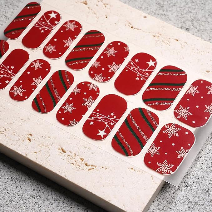 Nail Polish Strips, 32PCS Salon Quality Wraps, Long Lasting Gel Nail Stickers for Women Easy Apply& Remove (Christmas Red & Green Glow)