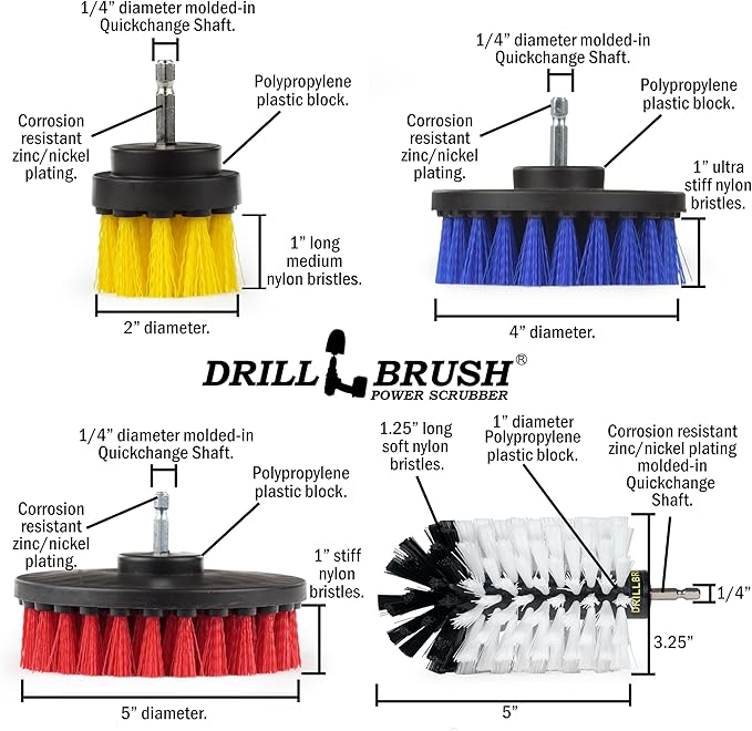 Drill Brush Attachment Set for Cleaning Wheel, Shower, Bathroom - Crevice Cleaning Brushes - Interior Car Detailing Power Scrubber Kit - Gap Cleaner Drill Brushes Attachments - Narrow Space Brush Tool