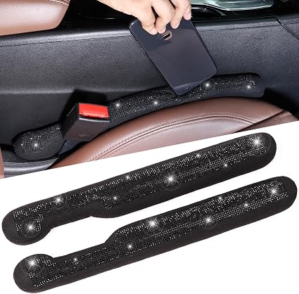 Briwill Bling Car Gap Filler - 2 Pack Crystal Rhinestone Diamond Black Bling Car Accessories for Women, Gap Blocker Univ