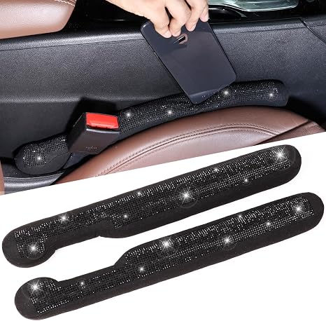Briwill Bling Car Gap Filler - 2 Pack Crystal Rhinestone Diamond Black Bling Car Accessories for Women, Gap Blocker Univ