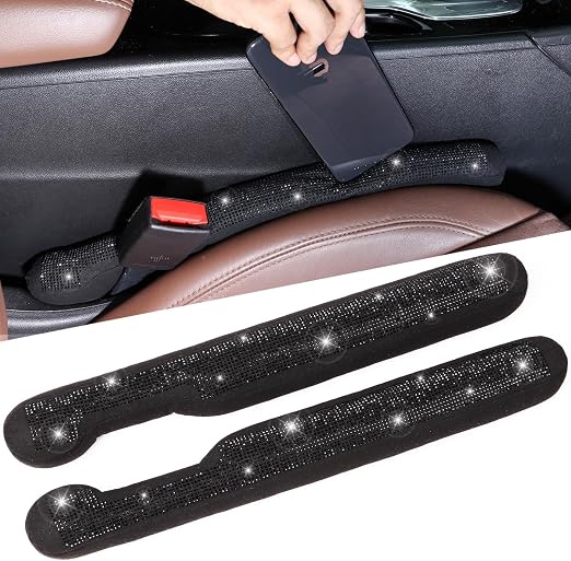 Briwill Bling Car Gap Filler - 2 Pack Crystal Rhinestone Diamond Black Bling Car Accessories for Women, Gap Blocker Univ