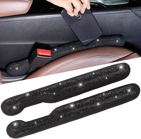 Briwill Bling Car Gap Filler - 2 Pack Crystal Rhinestone Diamond Black Bling Car Accessories for Women, Gap Blocker Univ
