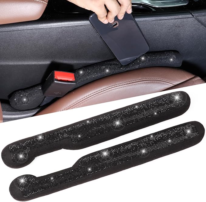 Briwill Bling Car Gap Filler - 2 Pack Crystal Rhinestone Diamond Black Bling Car Accessories for Women, Gap Blocker Univ