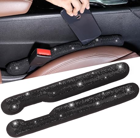 Briwill Bling Car Gap Filler - 2 Pack Crystal Rhinestone Diamond Black Bling Car Accessories for Women, Gap Blocker Univ