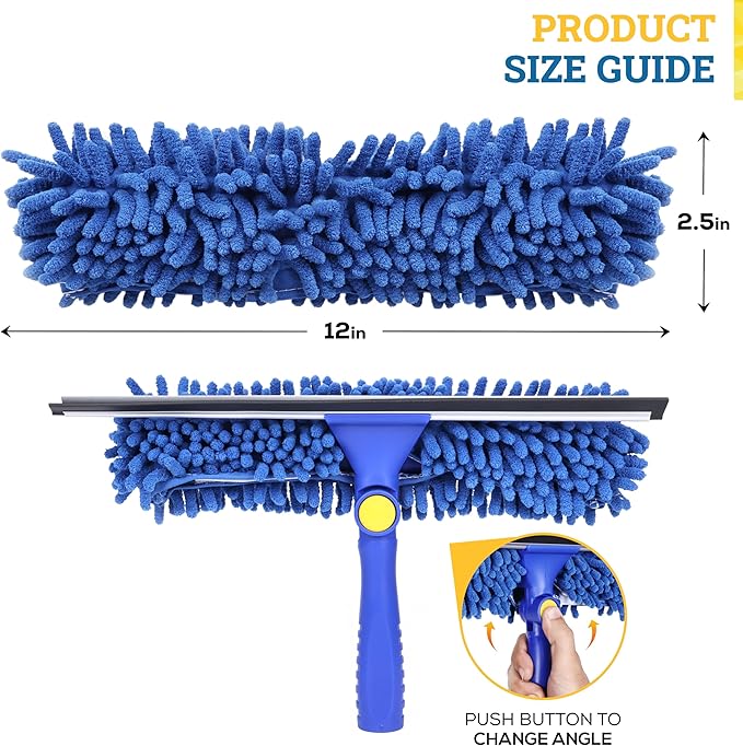 Kleen Handler 2-in-1 Window Squeegee Cleaning Combo, Glass Cleaner Tool for Commercial and Residential Use, 2 Reusable 12” Sleeves and 14” Blade