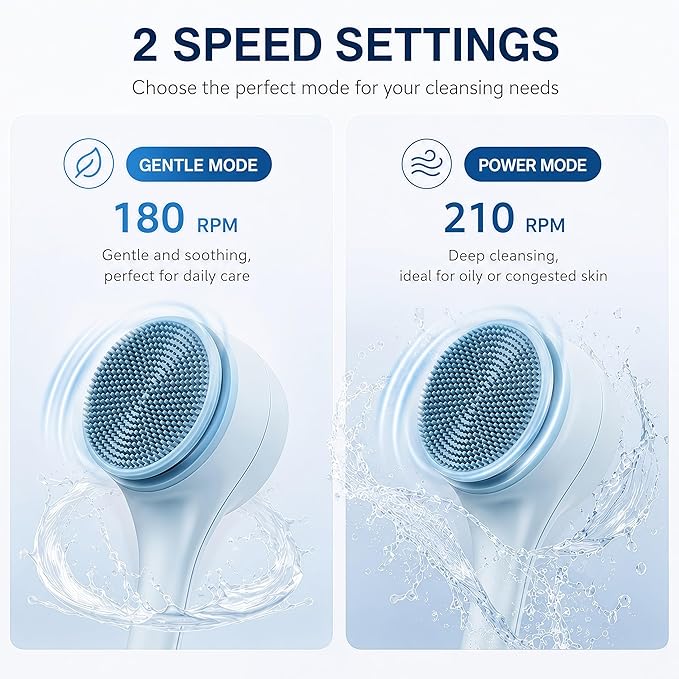 Electric Body Brush Back Scrubber for Shower, Waterproof Long Dual Handle Power Body Scrubber with 4 Heads, Rechargeable Bath Brush & 2 Speeds, for Cleansing, Exfoliating and Massaging Skin