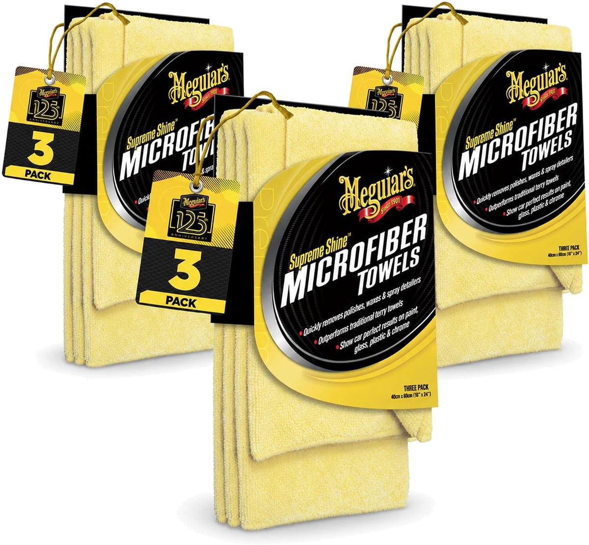Supreme Shine Microfiber Towels, 16x24 in, 3 Packs of 3, 9 Total