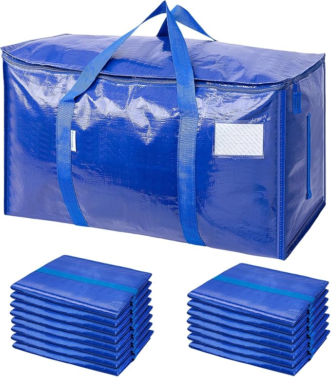 TICONN 16 Pack Extra Large Moving Bags Heavy Duty with Zippers & Carrying Handles, Durable Storage Bags Moving Boxes for