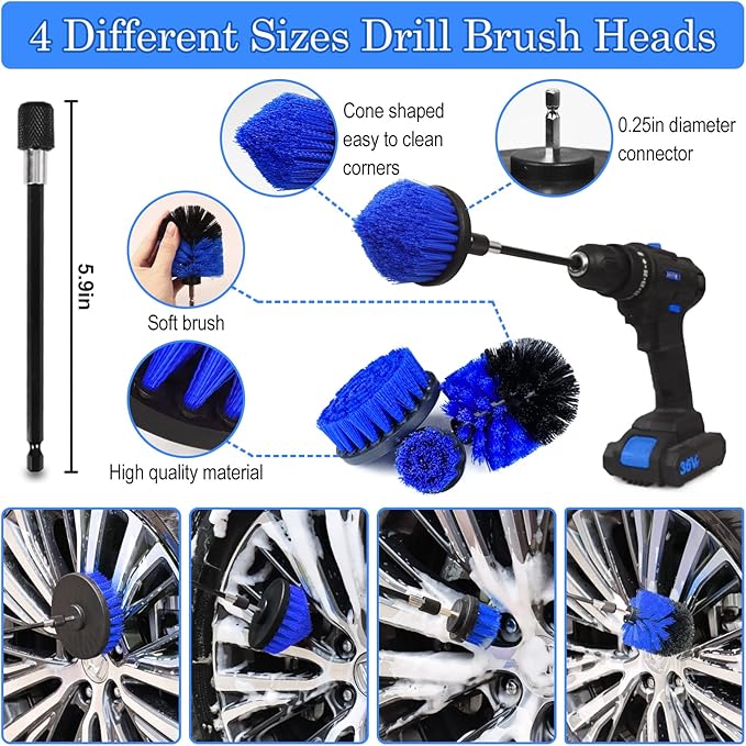 TTRCB 27Pcs Car Detailing Kit, Car Cleaning Kit, Car Detailing Brush Set, Drill Brush Set, Car Detailing Brushes, Car Wash Kit, Car Accessories, Car Cleaning Supplies for Interior, Exterior, Wheels