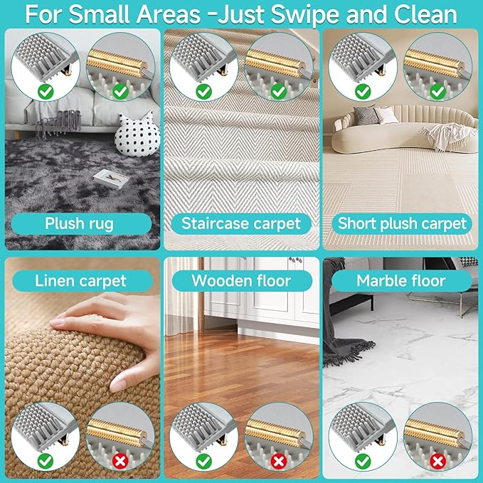 Carpet Rake for Pet Hair Removal Tool, Reusable Pet Hair Remover Broom, Dog&Cat Hair Remover Scraper Rake with 54” Adjustable Long Handle, 3 Pcs Carpet Brush Rake for Rugs, Mats, Couch, Furniture
